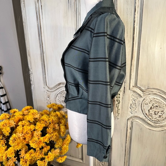 Coletti Elegant Green Plaid Victorian Women's Long Sleeve Peplum Blouse - Picture 7 of 9